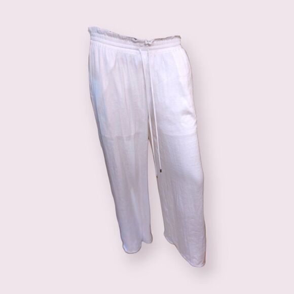 Naked Zebra White Linen-Like Flowy Beachy Trousers - Picture 2 of 5